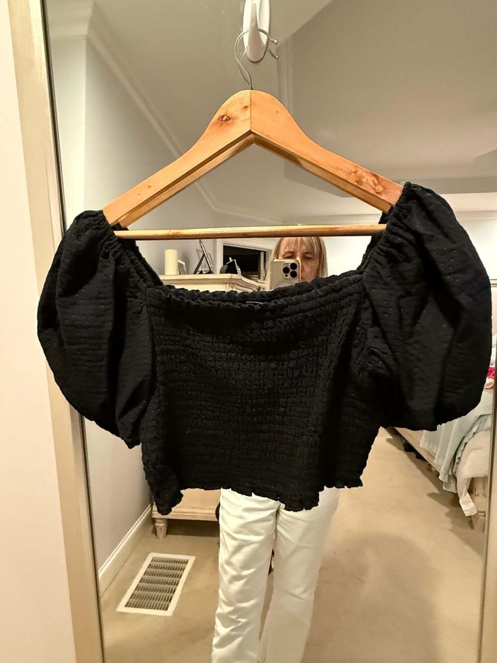 Wild Fable Black Puff Sleeve Smocked Crop Top